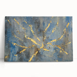 Luxury Moody Modern Wall Art - Abstract Blue, Gold & Gray Print