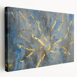 Luxury Moody Modern Wall Art - Abstract Blue, Gold & Gray Print