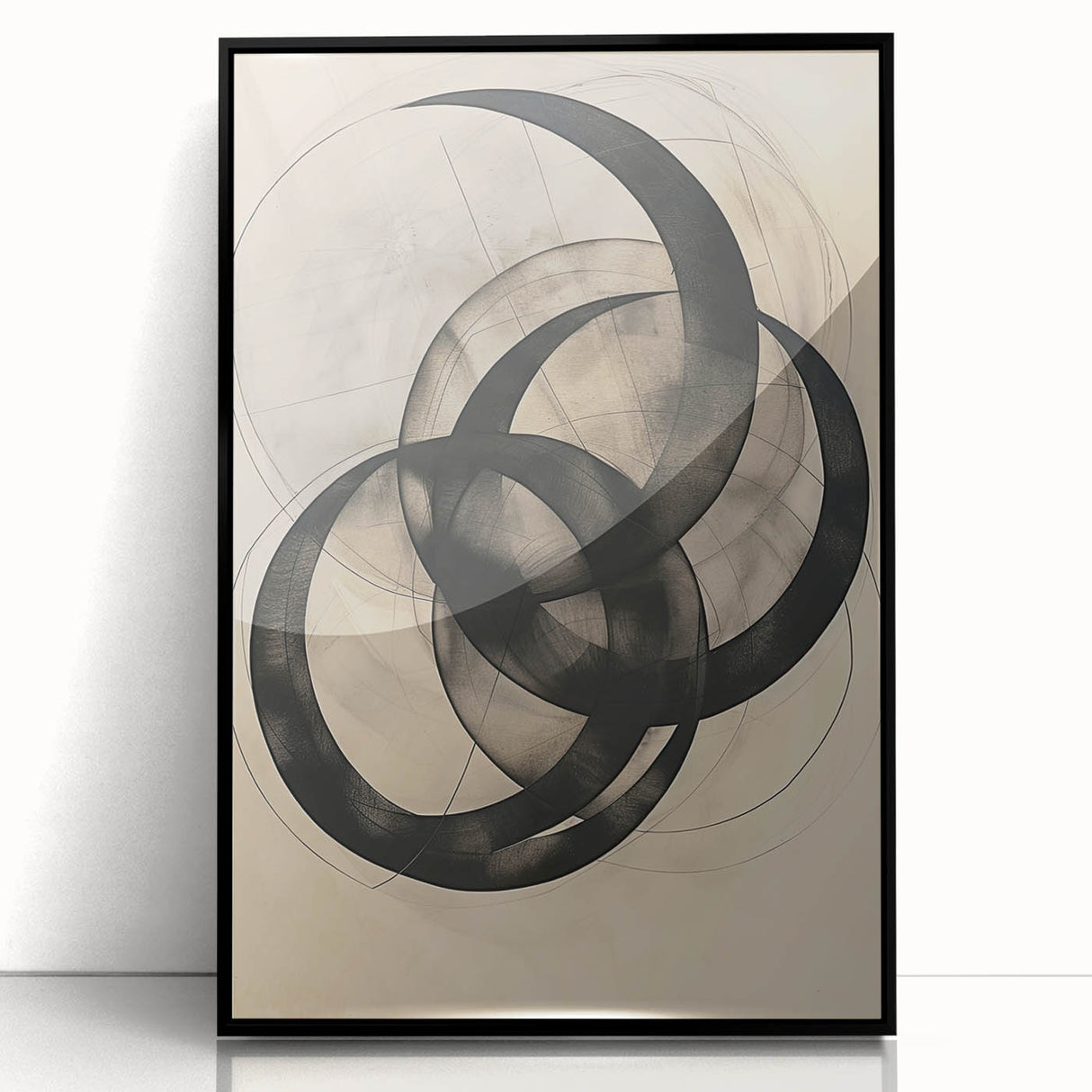 Abstract Geometric Framed Art – Minimalist Wall Art in Black & Gray