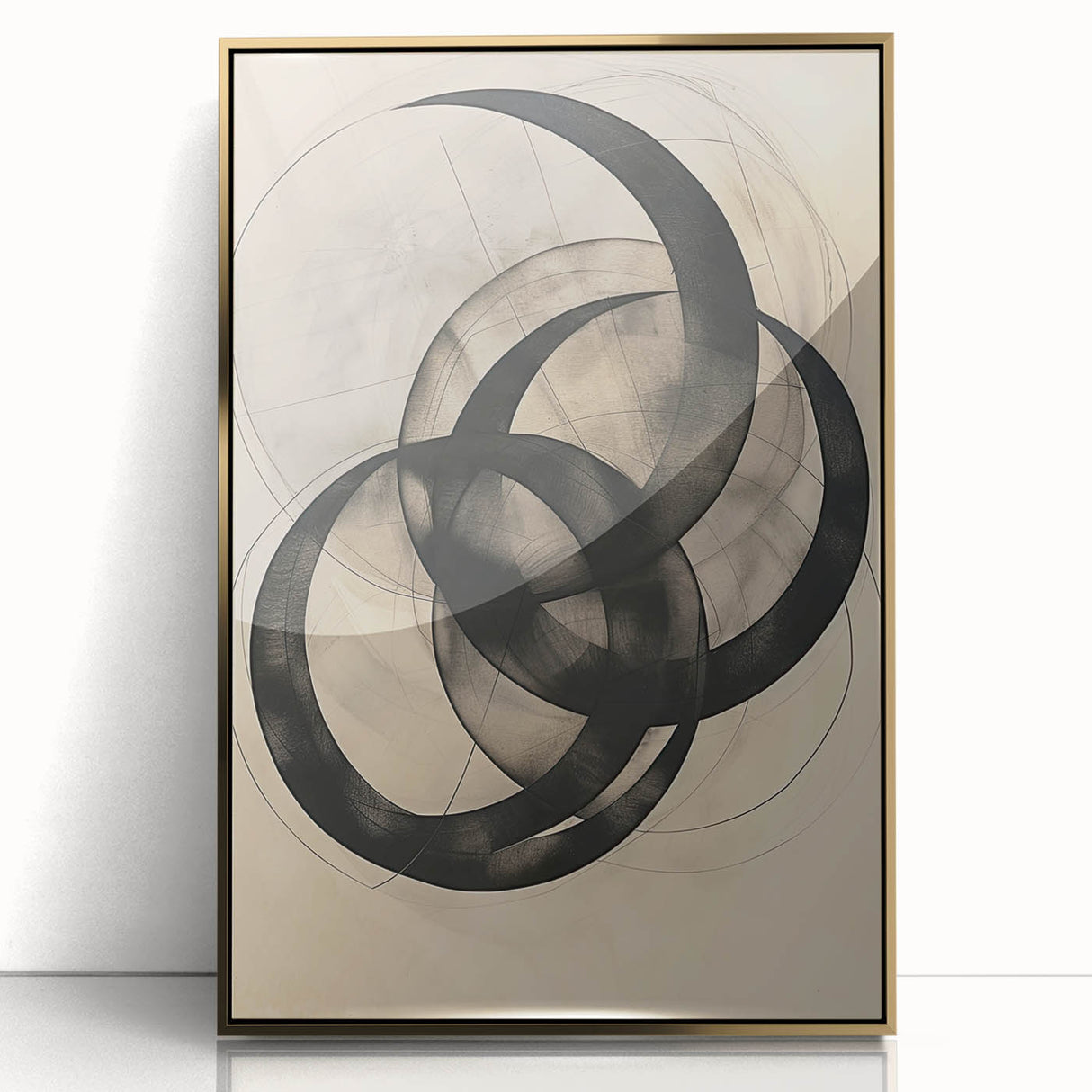 Abstract Geometric Framed Art – Minimalist Wall Art in Black & Gray