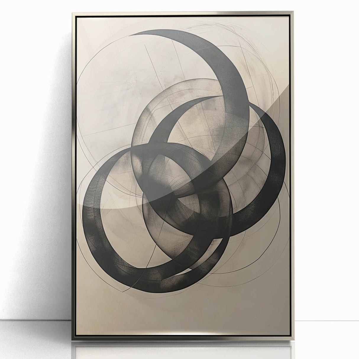 Abstract Geometric Framed Art – Minimalist Wall Art in Black & Gray