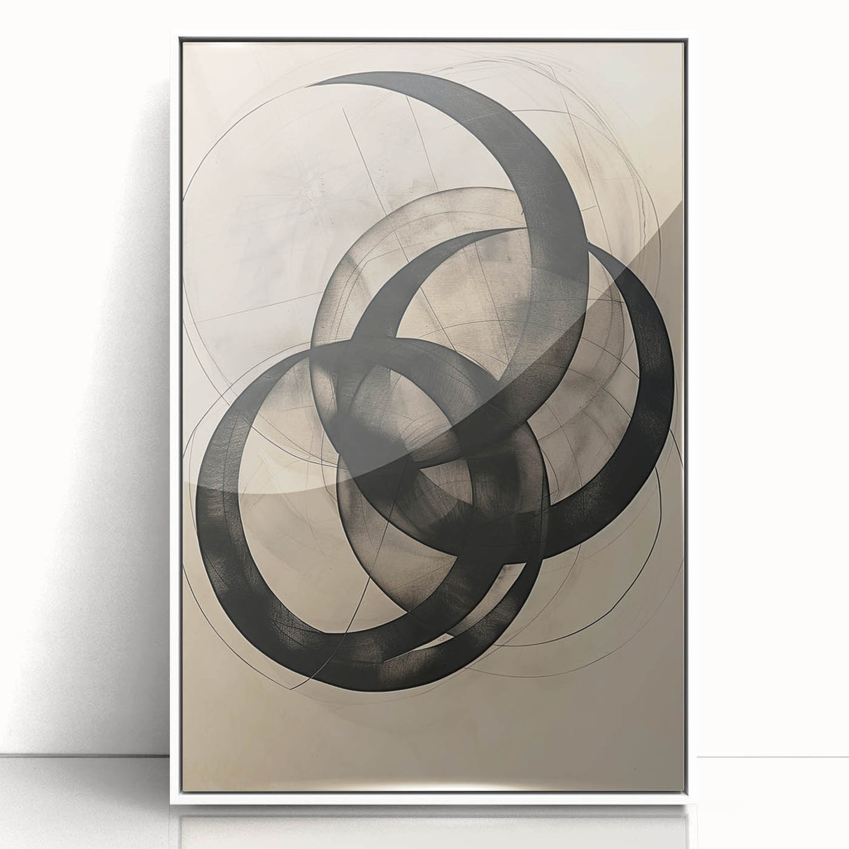 Abstract Geometric Framed Art – Minimalist Wall Art in Black & Gray