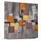 Geometric Moody Modern Wall Art - Abstract Gray, Gold & Orange Print