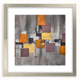 Geometric Moody Modern Wall Art - Abstract Gray, Gold & Orange Print