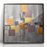 Geometric Moody Modern Wall Art - Abstract Gray, Gold & Orange Print
