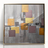 Geometric Moody Modern Wall Art - Abstract Gray, Gold & Orange Print