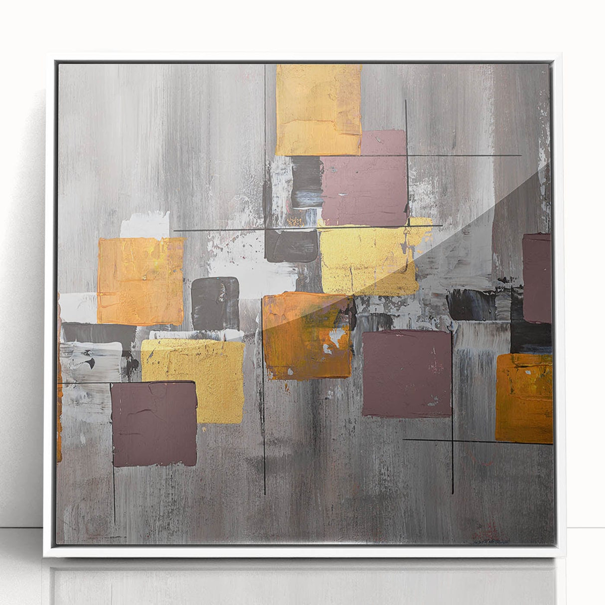Geometric Moody Modern Wall Art - Abstract Gray, Gold & Orange Print