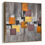 Geometric Moody Modern Wall Art - Abstract Gray, Gold & Orange Print