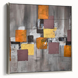 Geometric Moody Modern Wall Art - Abstract Gray, Gold & Orange Print