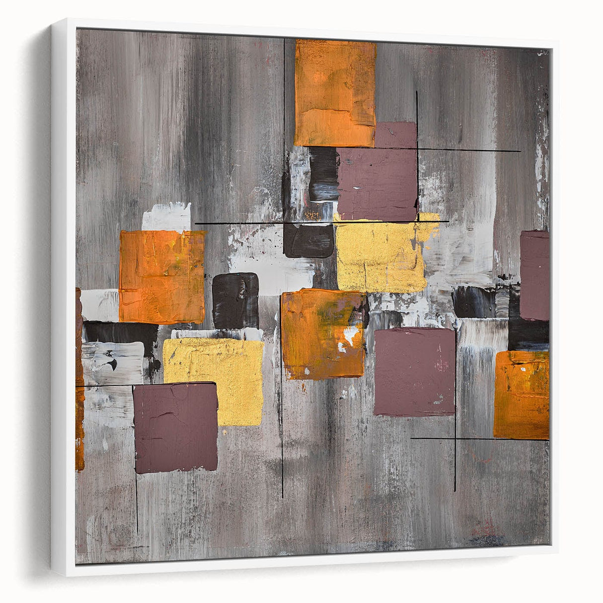 Geometric Moody Modern Wall Art - Abstract Gray, Gold & Orange Print