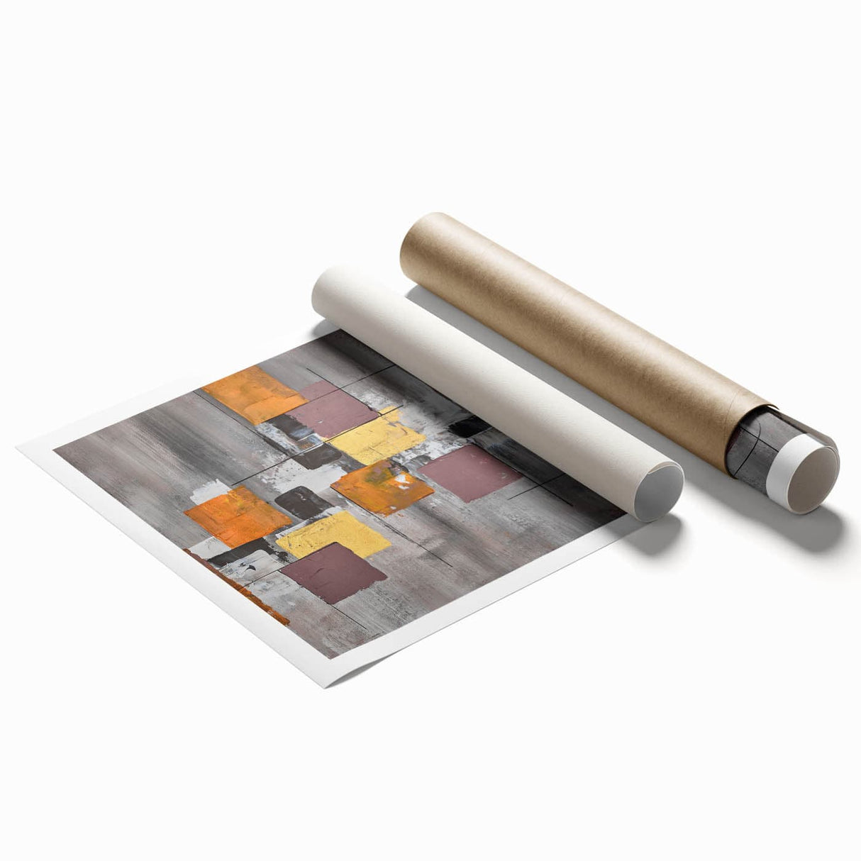 Geometric Moody Modern Wall Art - Abstract Gray, Gold & Orange Print