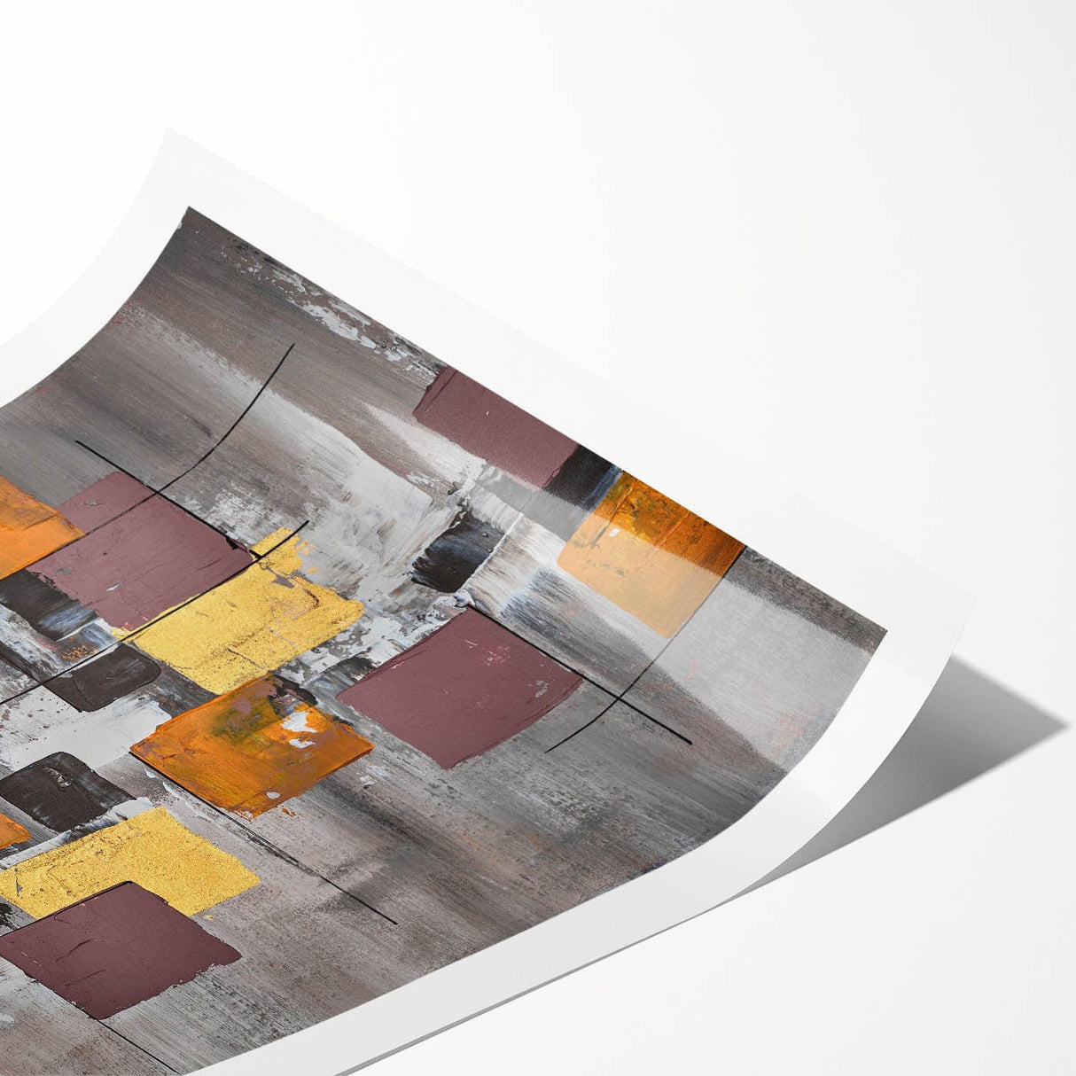 Geometric Moody Modern Wall Art - Abstract Gray, Gold & Orange Print