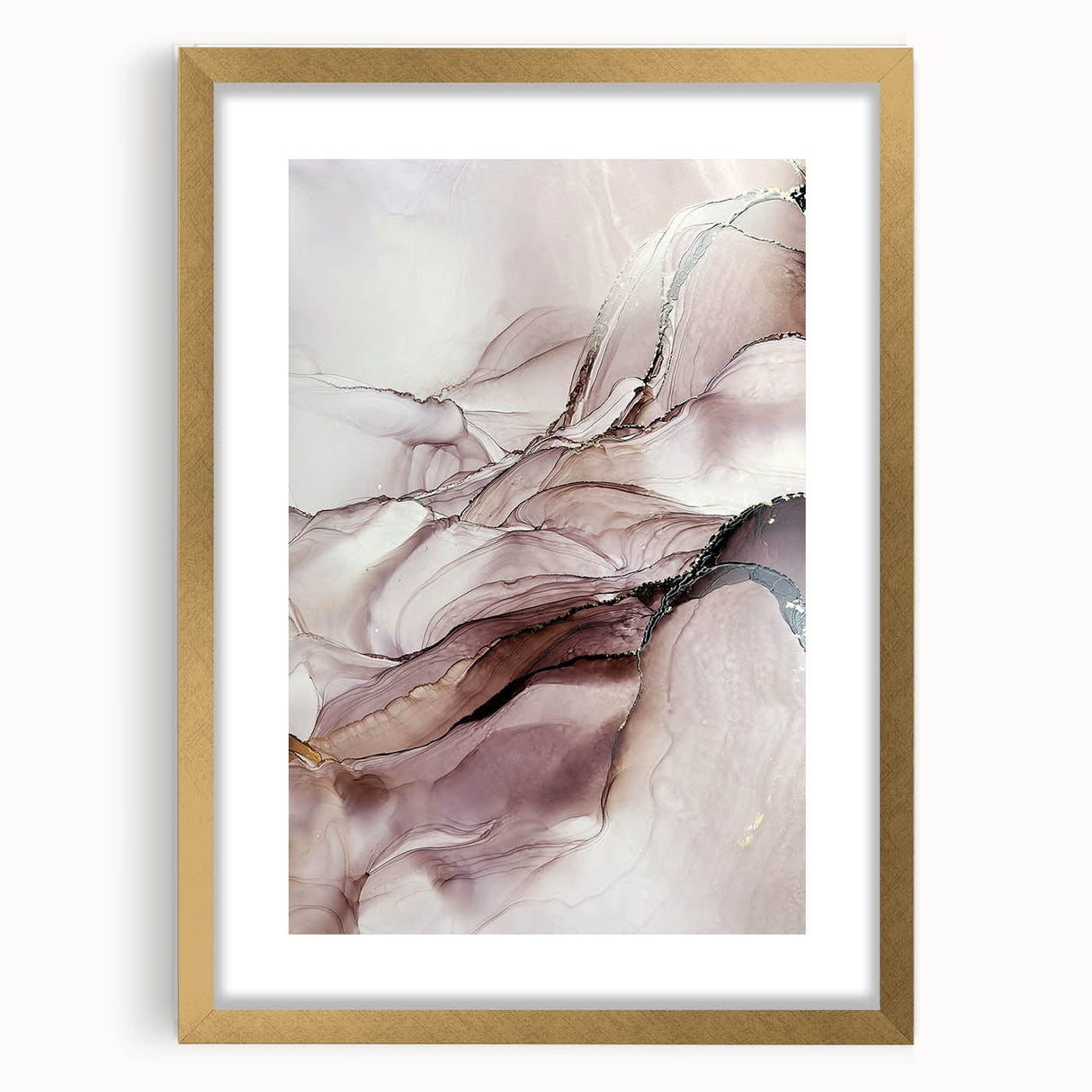 Fluid Acrylic Wall Decor in Beige and Plum - Abstract Fluid Canvas Art