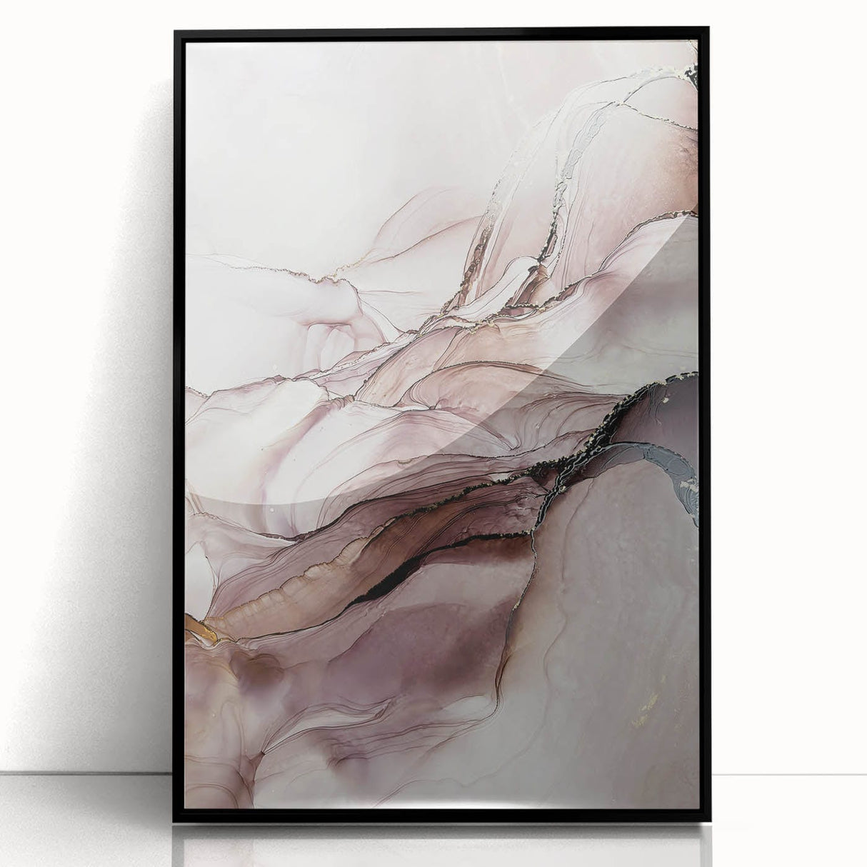Fluid Acrylic Wall Decor in Beige and Plum - Abstract Fluid Canvas Art