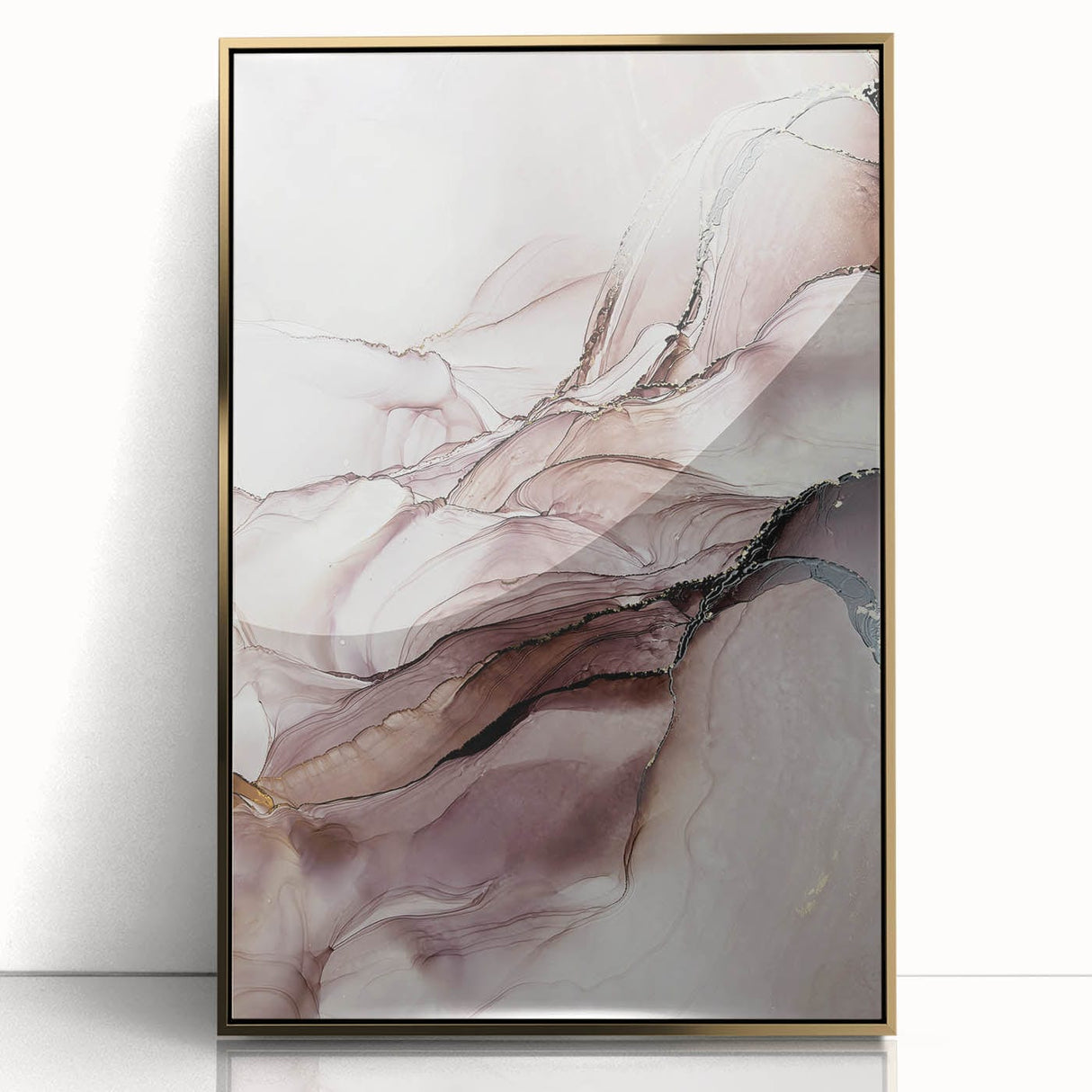 Fluid Acrylic Wall Decor in Beige and Plum - Abstract Fluid Canvas Art