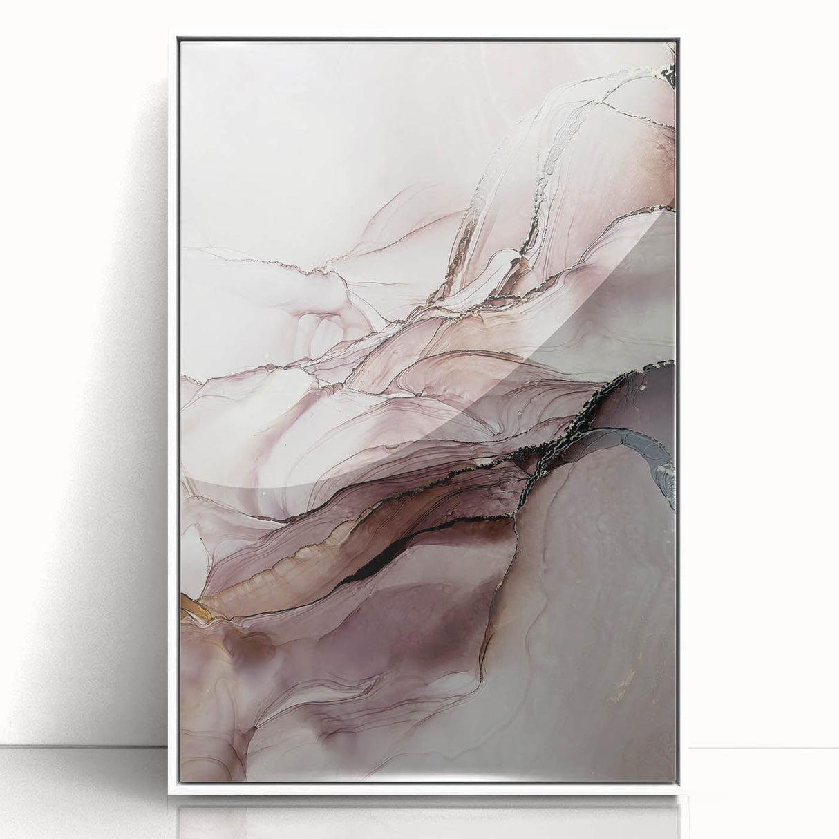 Fluid Acrylic Wall Decor in Beige and Plum - Abstract Fluid Canvas Art