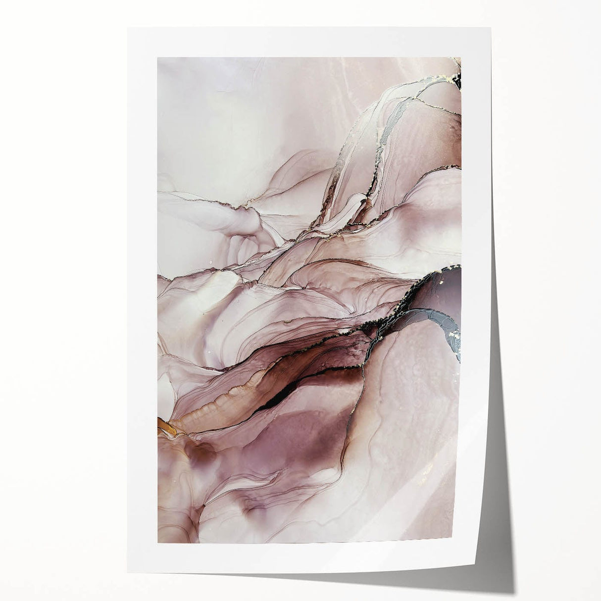 Fluid Acrylic Wall Decor in Beige and Plum - Abstract Fluid Canvas Art
