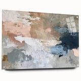 Abstract Earth Tone Art – Modern Oil Painting with Blue and Beige