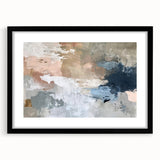 Abstract Earth Tone Art – Modern Oil Painting with Blue and Beige
