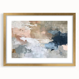 Abstract Earth Tone Art – Modern Oil Painting with Blue and Beige