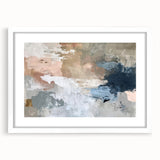 Abstract Earth Tone Art – Modern Oil Painting with Blue and Beige