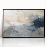 Abstract Earth Tone Art – Modern Oil Painting with Blue and Beige