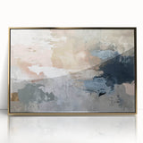 Abstract Earth Tone Art – Modern Oil Painting with Blue and Beige