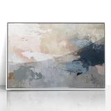 Abstract Earth Tone Art – Modern Oil Painting with Blue and Beige