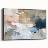 Abstract Earth Tone Art – Modern Oil Painting with Blue and Beige