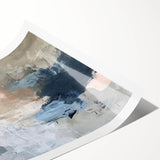 Abstract Earth Tone Art – Modern Oil Painting with Blue and Beige