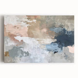 Abstract Earth Tone Art – Modern Oil Painting with Blue and Beige