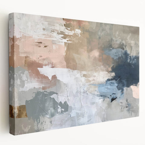 Abstract Earth Tone Art – Modern Oil Painting with Blue and Beige