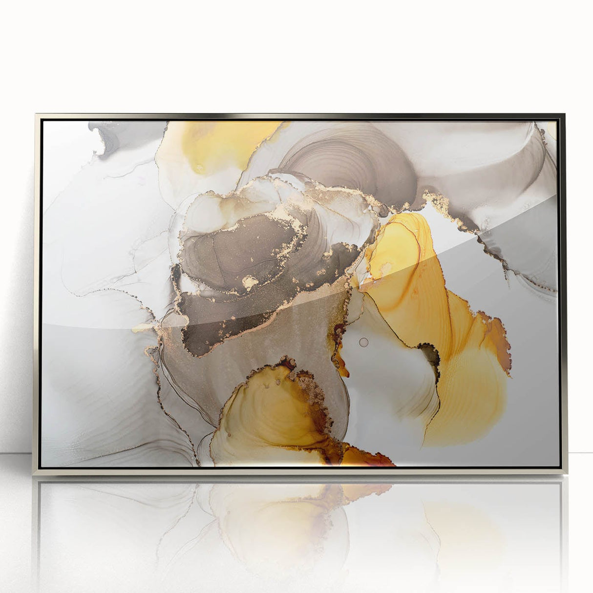 Fluid Acrylic Wall Decor in Gold and Gray - Abstract Fluid Canvas Art
