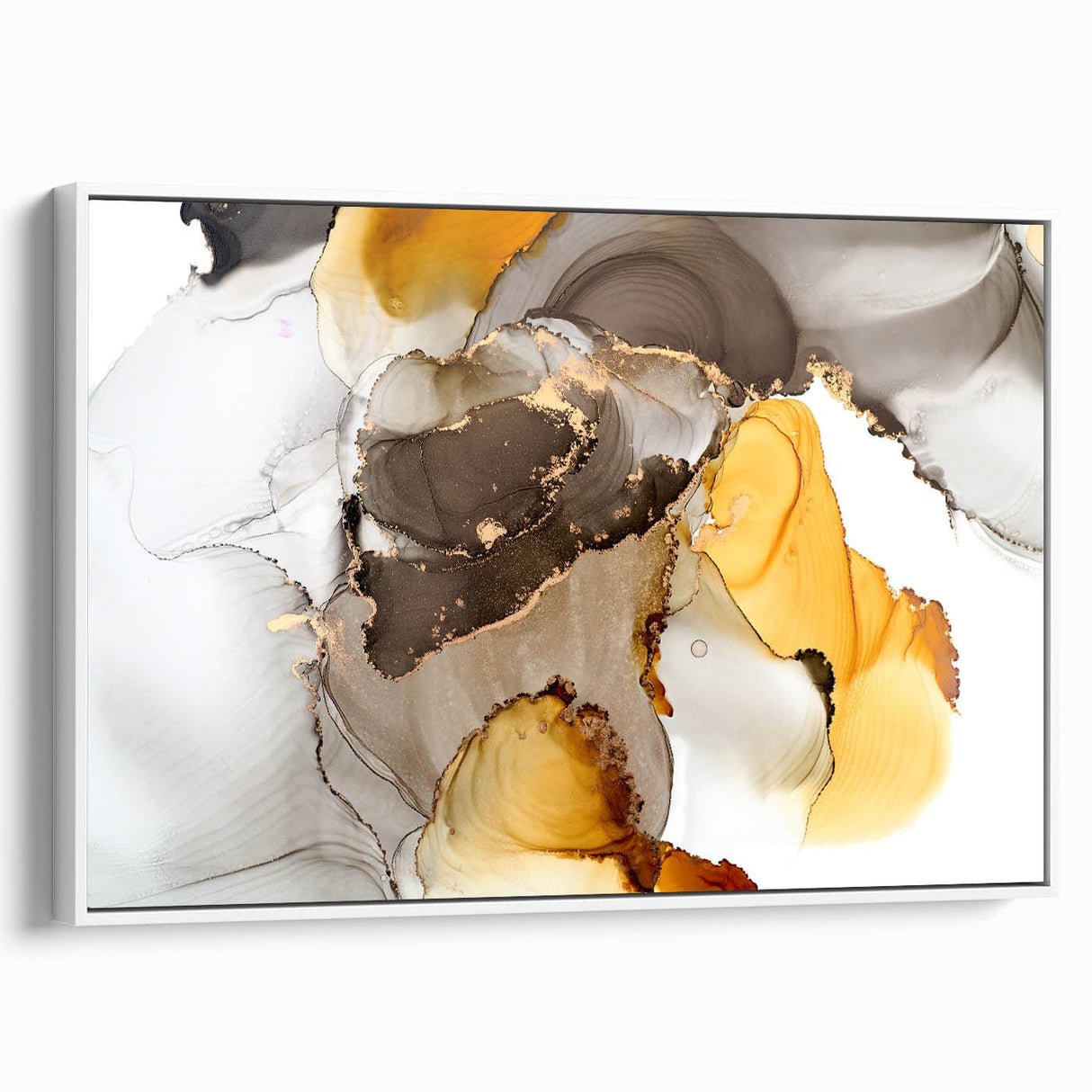 Fluid Acrylic Wall Decor in Gold and Gray - Abstract Fluid Canvas Art