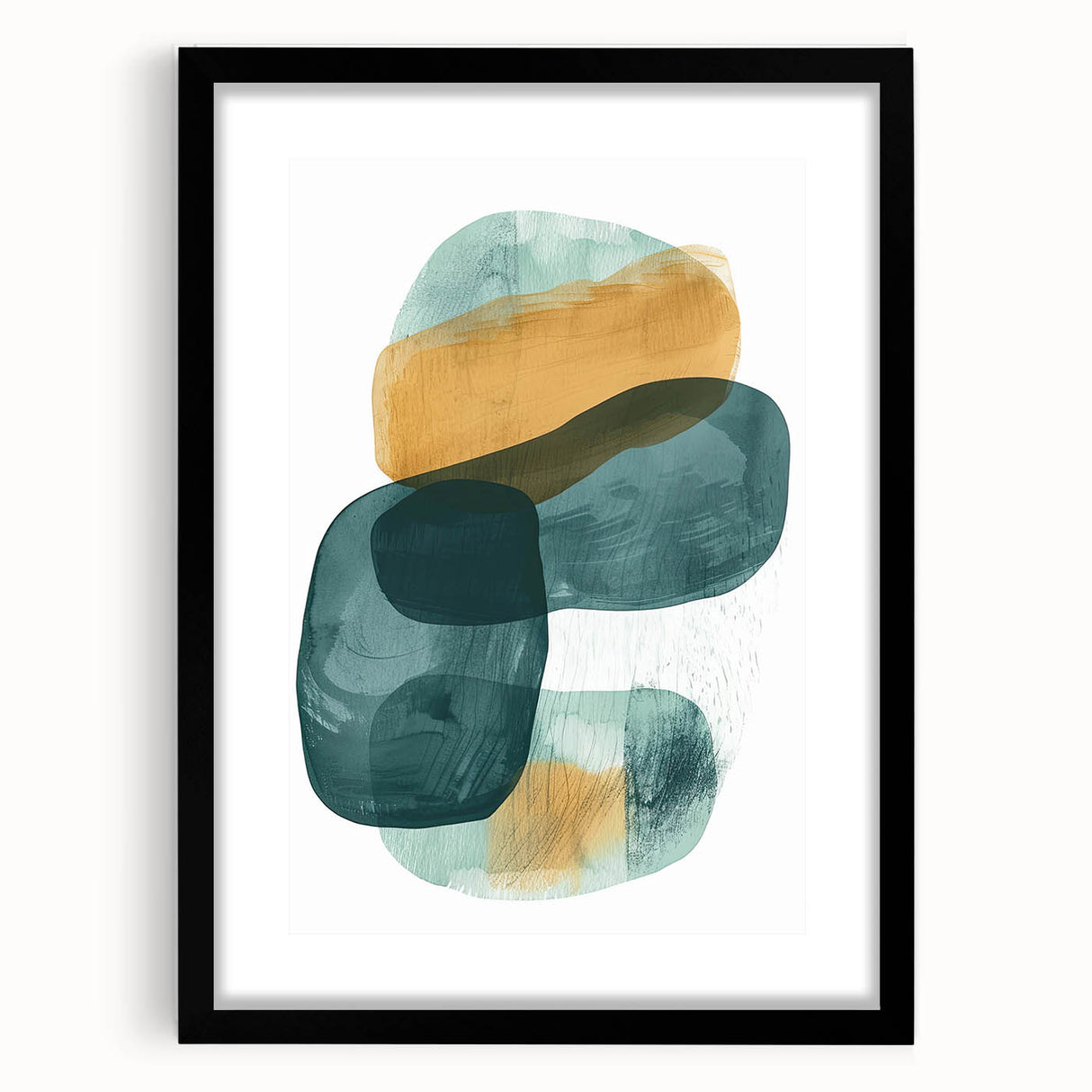 Contemporary Minimalist Wall Art – Teal & Mustard Abstract Print