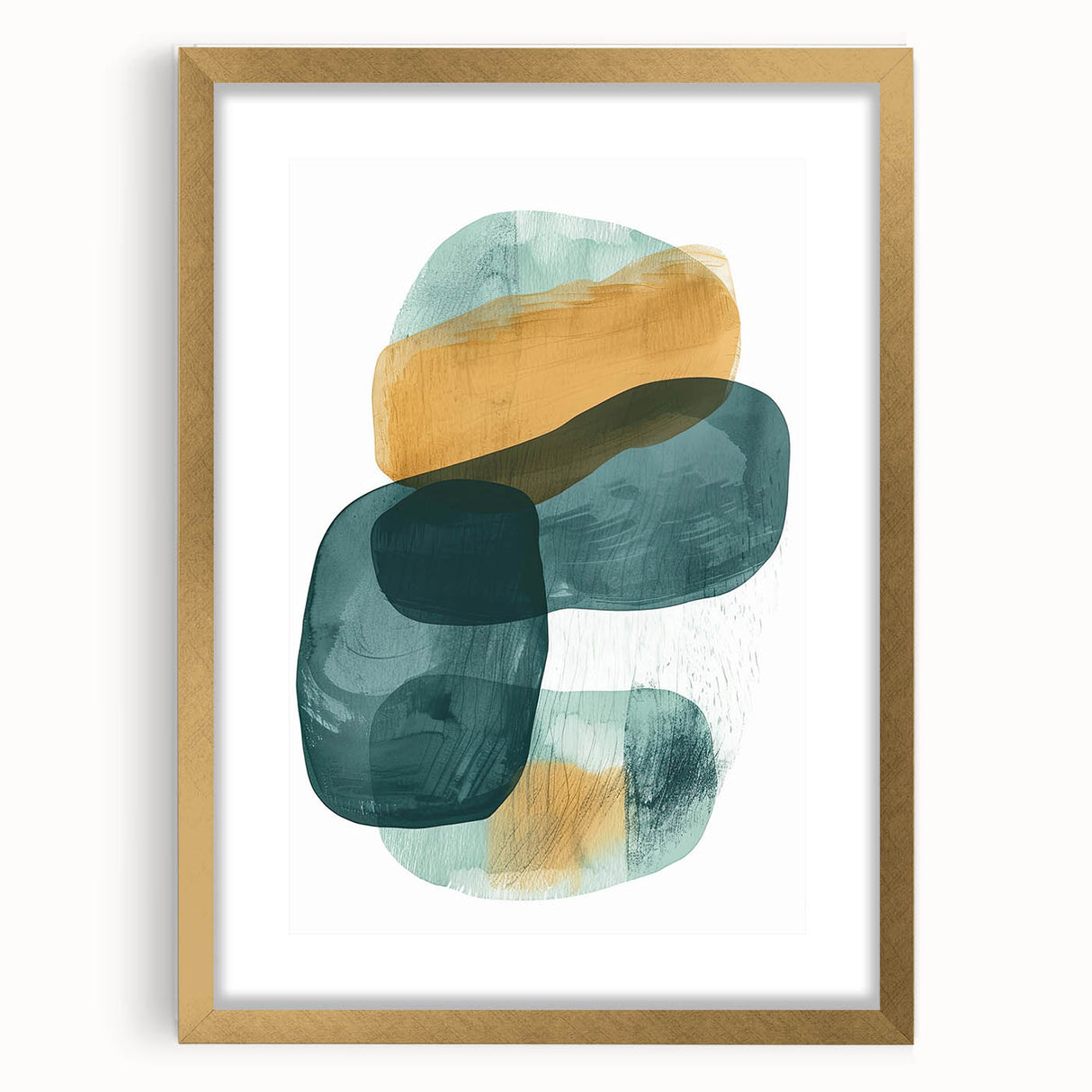 Contemporary Minimalist Wall Art – Teal & Mustard Abstract Print
