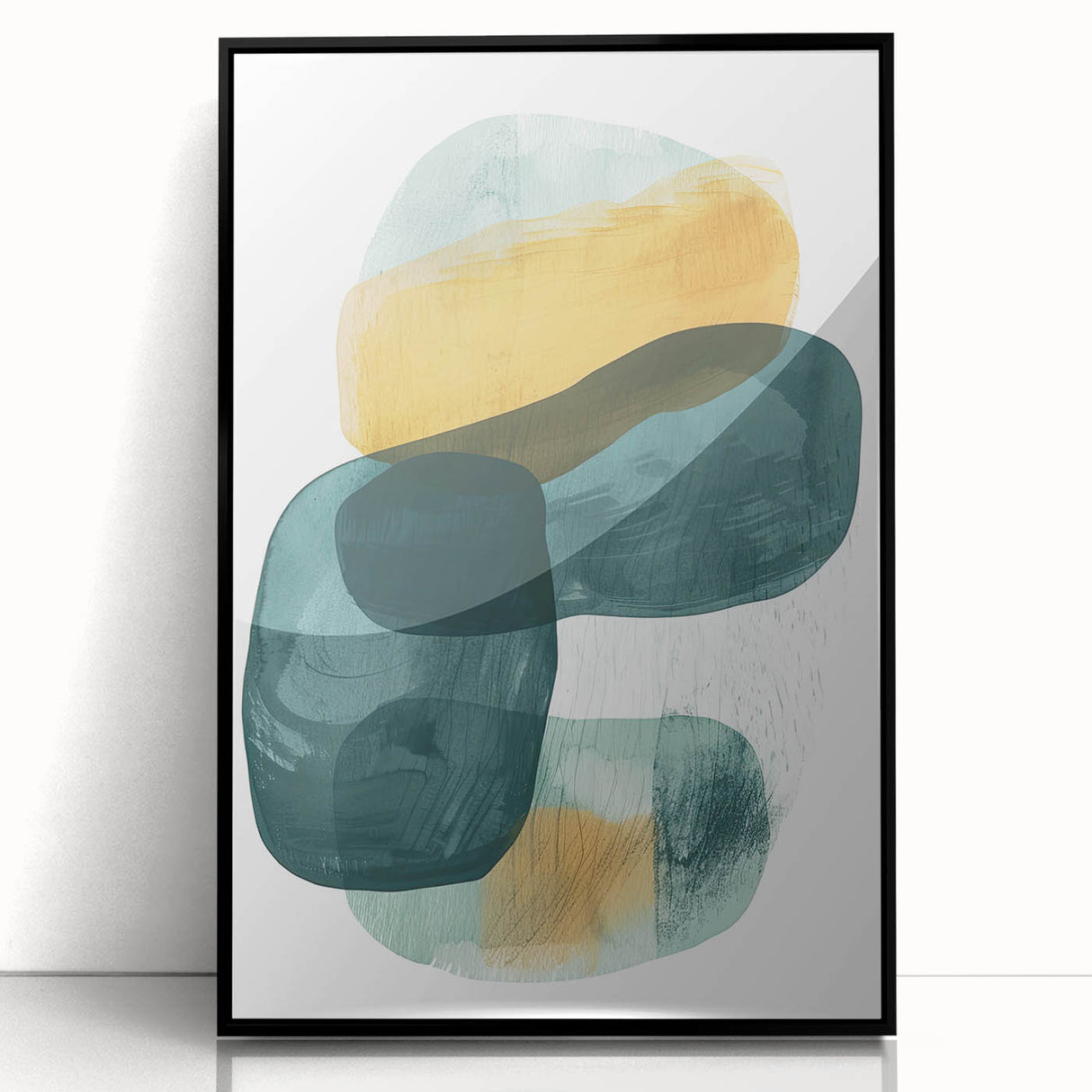 Contemporary Minimalist Wall Art – Teal & Mustard Abstract Print
