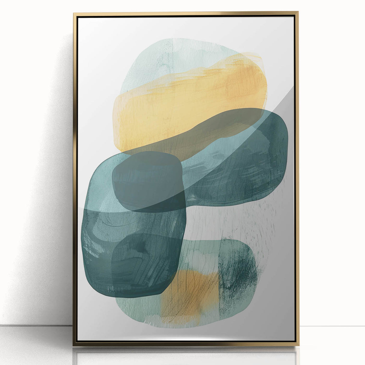 Contemporary Minimalist Wall Art – Teal & Mustard Abstract Print