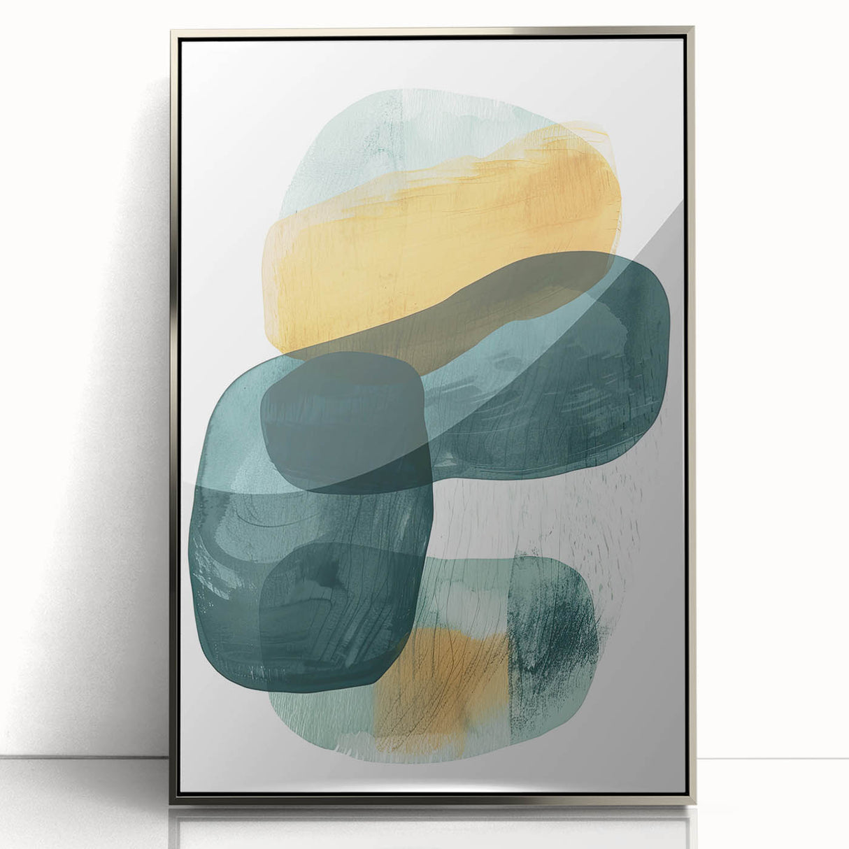 Contemporary Minimalist Wall Art – Teal & Mustard Abstract Print