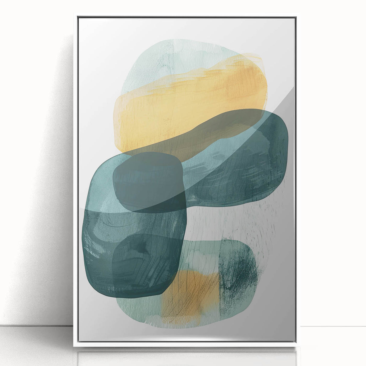 Contemporary Minimalist Wall Art – Teal & Mustard Abstract Print