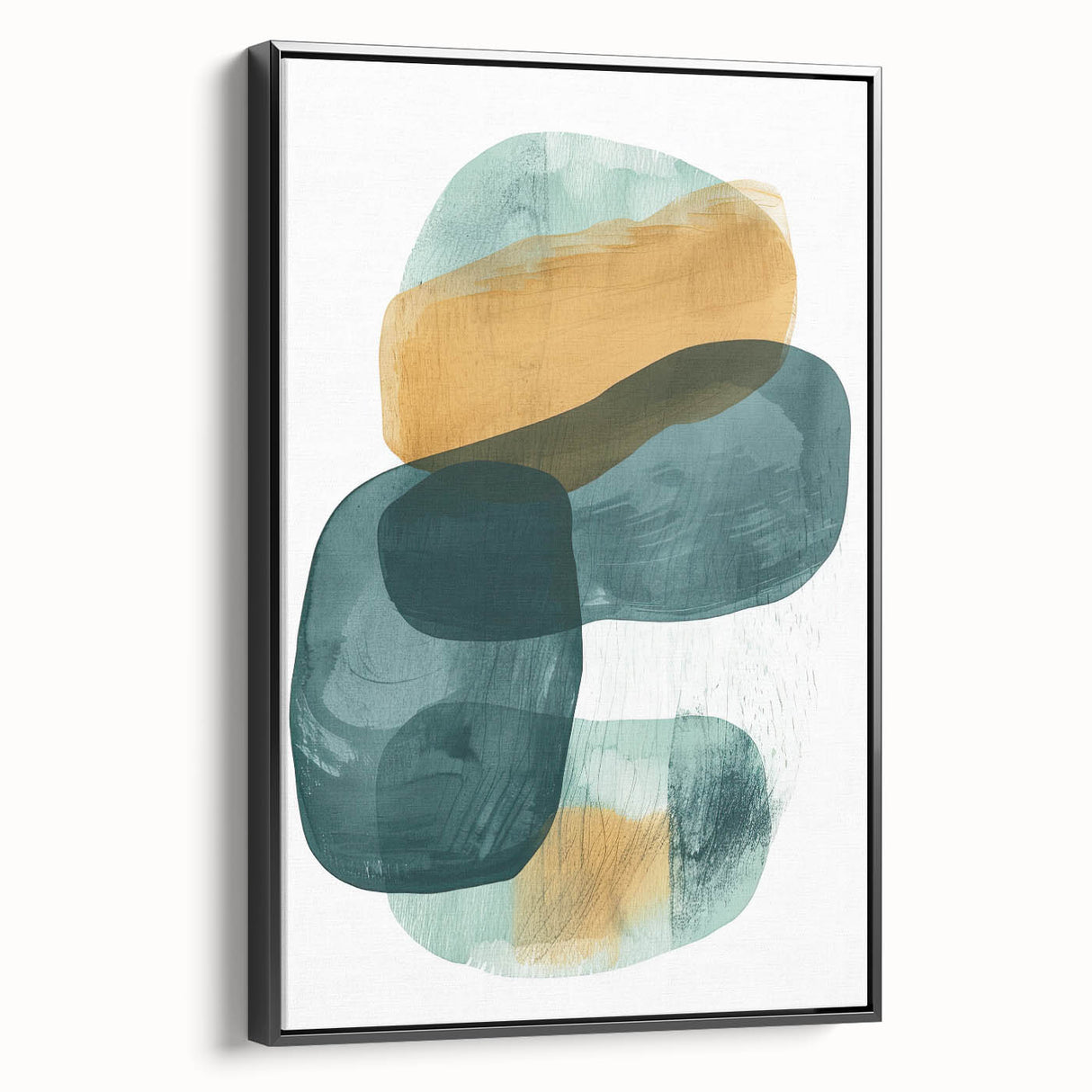 Contemporary Minimalist Wall Art – Teal & Mustard Abstract Print