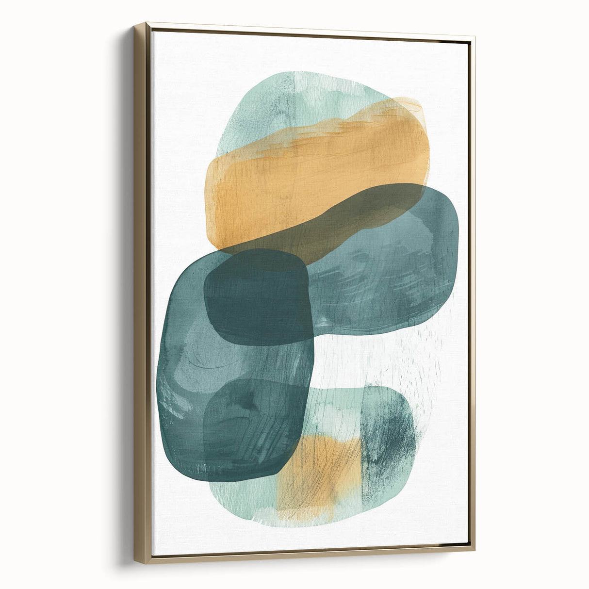 Contemporary Minimalist Wall Art – Teal & Mustard Abstract Print