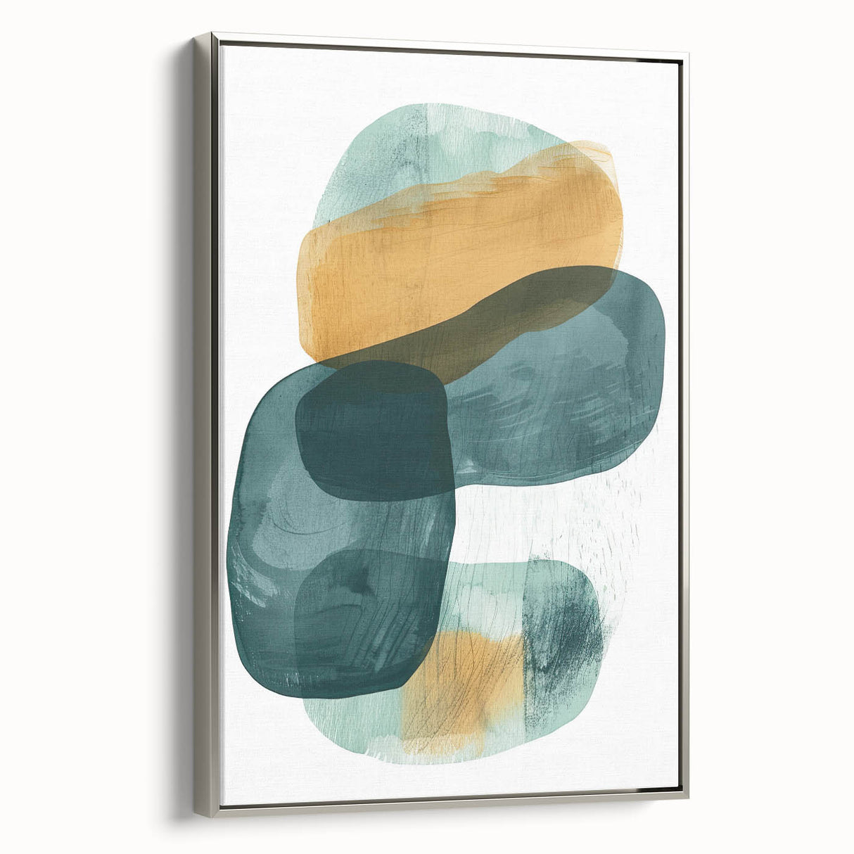 Contemporary Minimalist Wall Art – Teal & Mustard Abstract Print