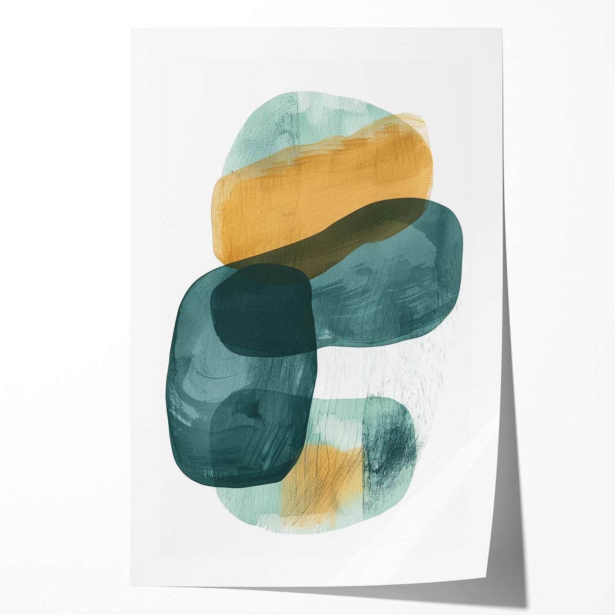 Contemporary Minimalist Wall Art – Teal & Mustard Abstract Print