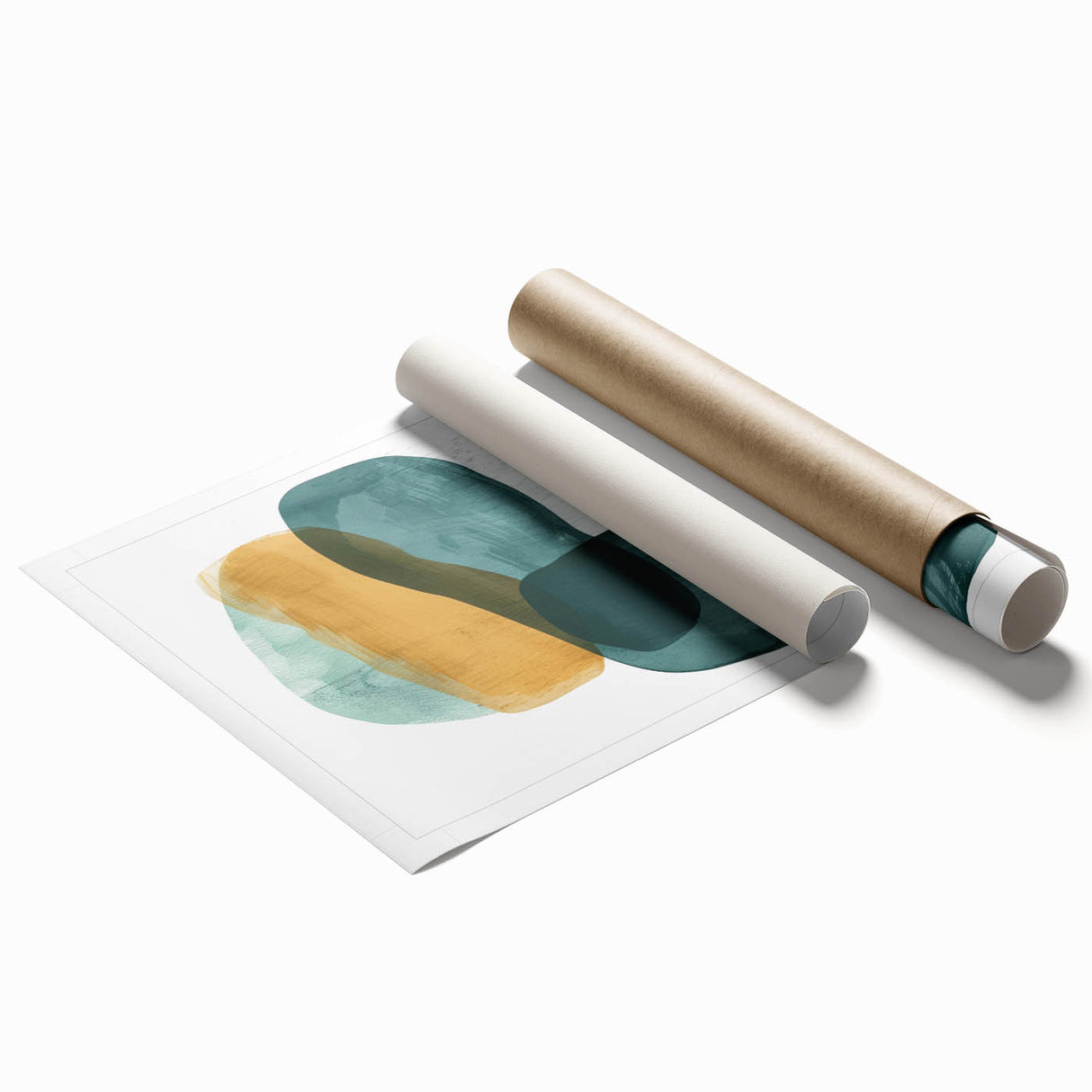 Contemporary Minimalist Wall Art – Teal & Mustard Abstract Print