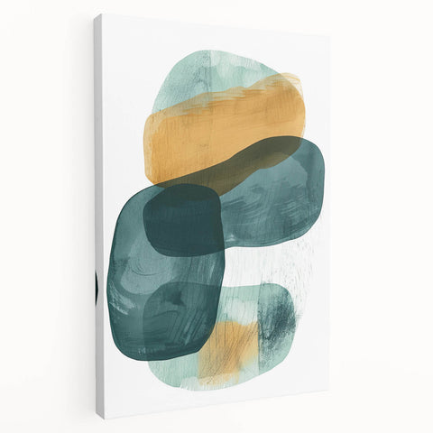 Contemporary Minimalist Wall Art – Teal & Mustard Abstract Print