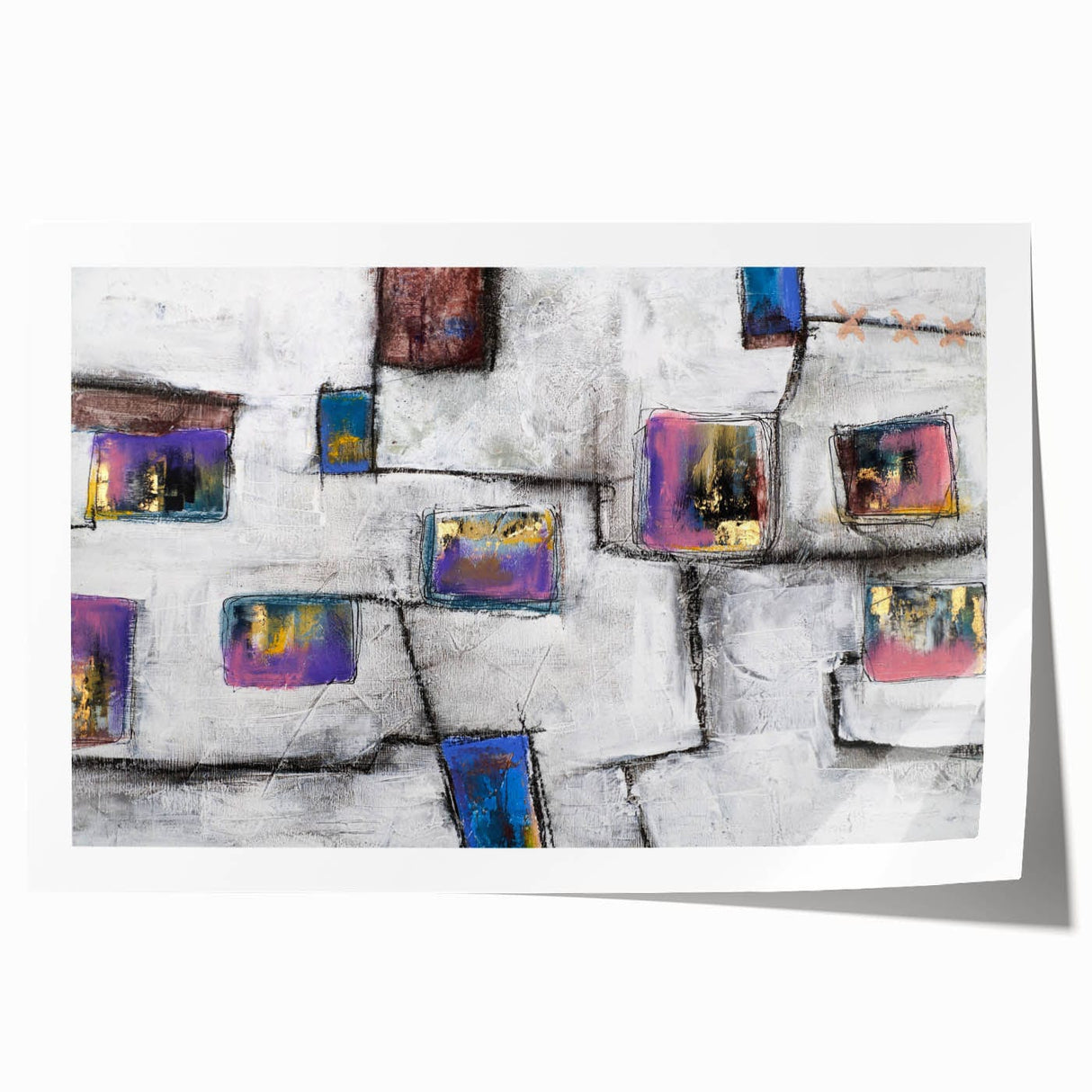 Moody Modern Wall Art – Abstract Geometric Canvas with Rich Accents