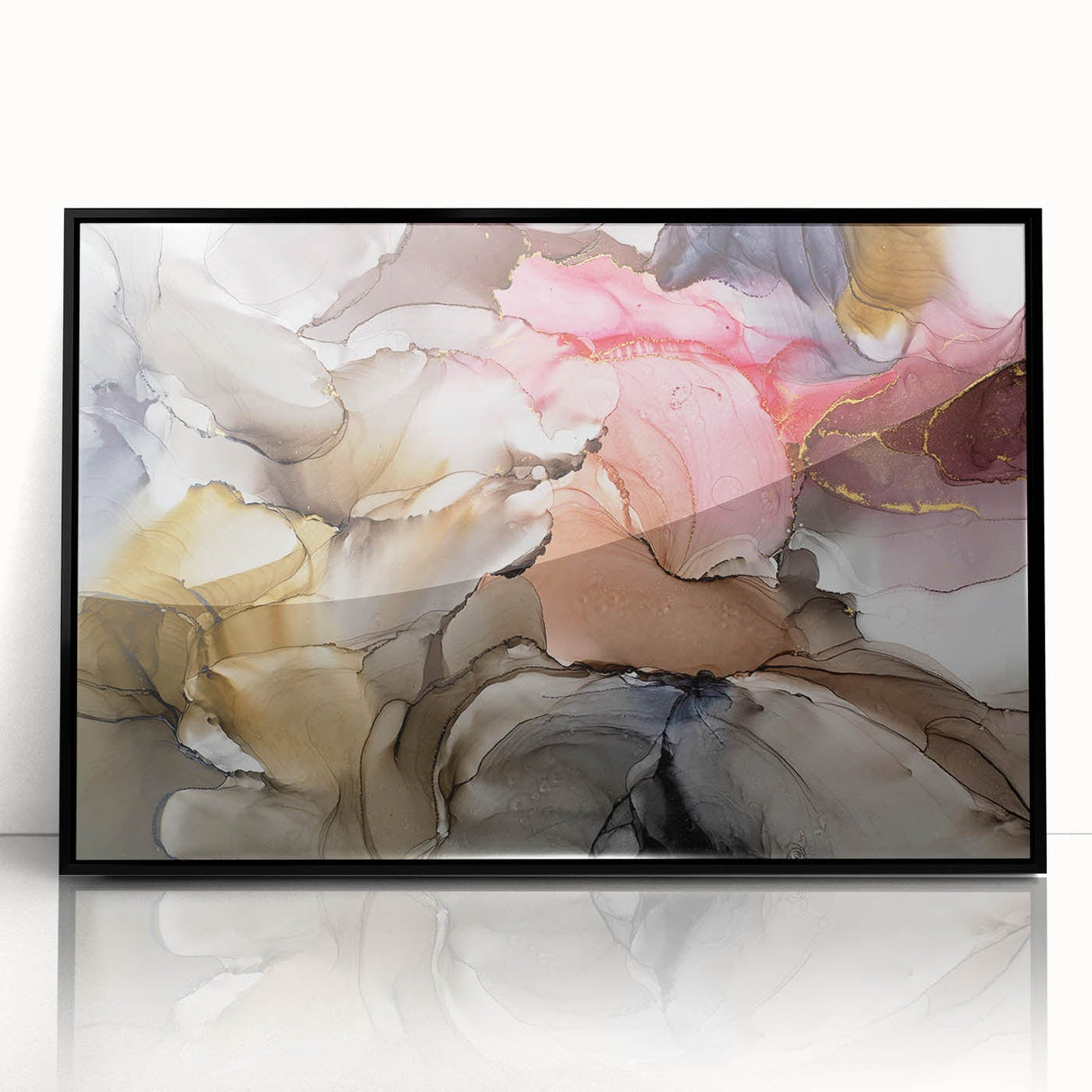 Modern Fluid Art Prints in Blush Pink and Gold - Contemporary Fluid Art Pieces