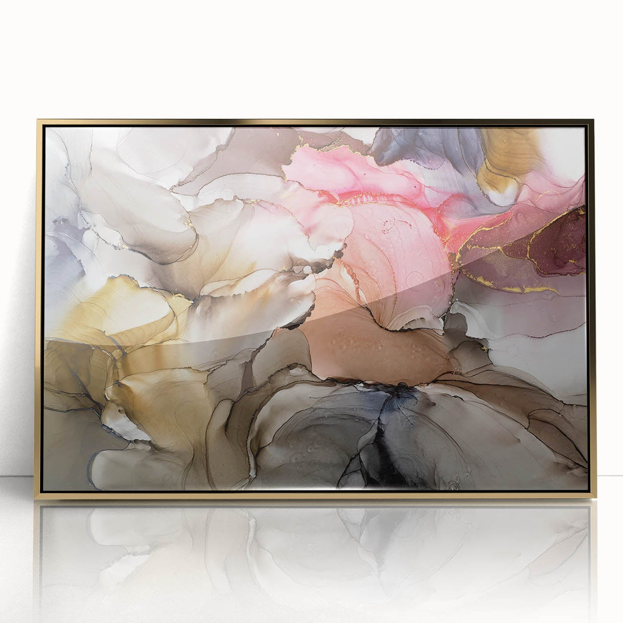 Modern Fluid Art Prints in Blush Pink and Gold - Contemporary Fluid Art Pieces