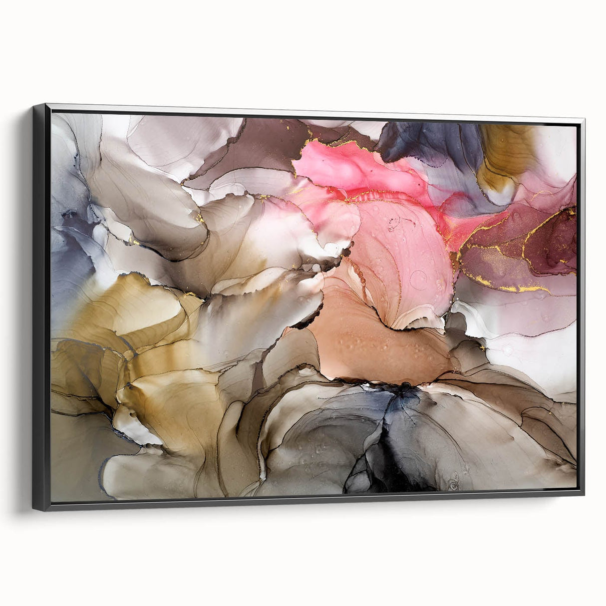 Modern Fluid Art Prints in Blush Pink and Gold - Contemporary Fluid Art Pieces